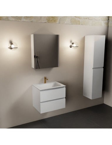 Aivy Komplet Badmiljø Med Spejlskab I Mdf Og Solid Surface Med Hanehul B61 Cm - Talkumtalkum