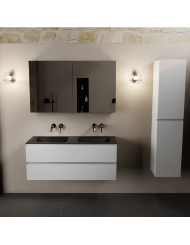 Aivy Komplet Badmiljø Med Spejlskab I Mdf Og Solid Surface Uden Hanehuller B121 Cm - Talkumsort