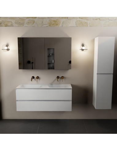 Aivy Komplet Badmiljø Med Spejlskab I Mdf Og Solid Surface Uden Hanehuller B121 Cm - Talkumtalkum