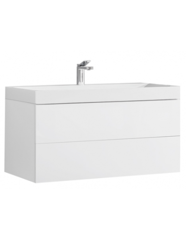 Brugge Væghængt Komplet Badmiljø I Mdf Og Mineralsten B100 X D56 Cm - Hvid Højglans