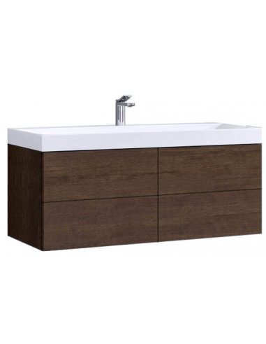 Brugge Væghængt Komplet Badmiljø I Mdf Og Mineralsten B120 X D56 Cm - Mørk Eghvid