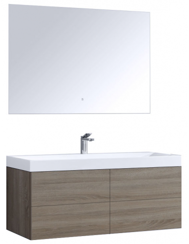 Brugge Væghængt Komplet Badmiljø Mspejl I Mdf Og Mineralsten B120 X D56 Cm - Lys Eghvid