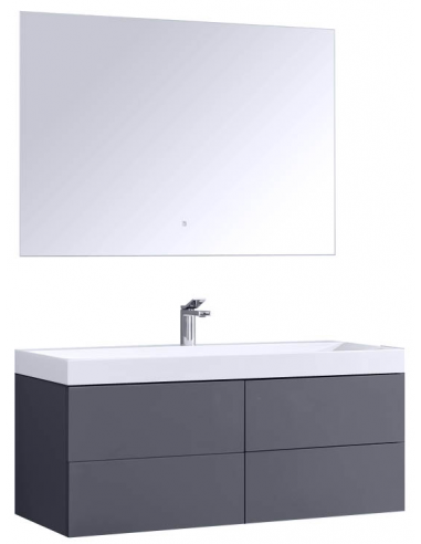 Brugge Væghængt Komplet Badmiljø Mspejl I Mdf Og Mineralsten B120 X D56 Cm - Mørkegrå Højglanshvid