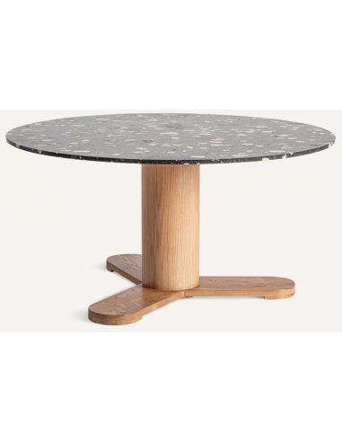 Budhir Rundt Spisebord I Terrazzo Og Egetræ ø150 Cm - Natursort Terrazzo