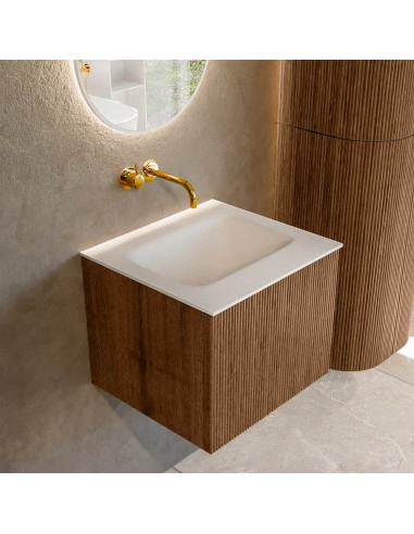 Kurve Komplet Badmiljø I Egetræ Og Solid Surface Uden Hanehul B51 Cm - Valnødtalkum