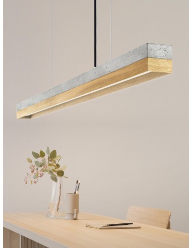 Langbordspendel I Beton Og Egetræ 122 Cm 25w Led - Lys Betonegetræ