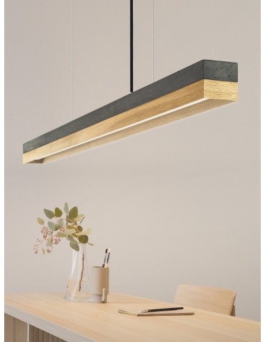 Langbordspendel I Beton Og Egetræ 122 Cm 25w Led - Mørk Betoneg