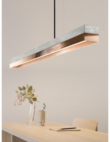 Langbordspendel I Beton Og Kobber 122 Cm 25w Led - Lys Betonkobber