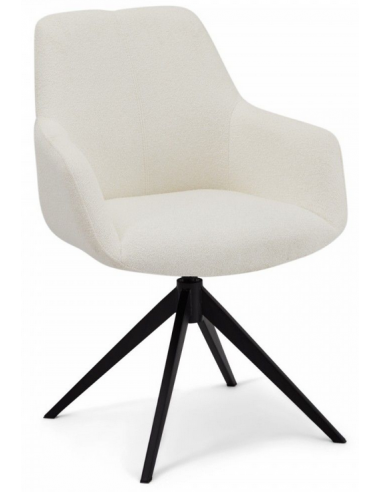 Sæt Med 2 X Spisebordsstole Med Armlæn Og Drejefod I Metal Og Boucl? H87 Cm - Sortcremehvid