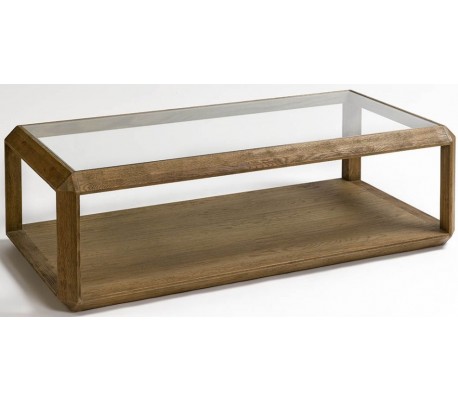 Sofabord I Egetræ Og Glas 140 X 70 Cm - Børstet Eg