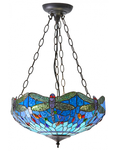 Tiffany Dragonfly Loftlampe I Stål Og Glas ø41 Cm 3 X E27 - Antik Bronzemulti