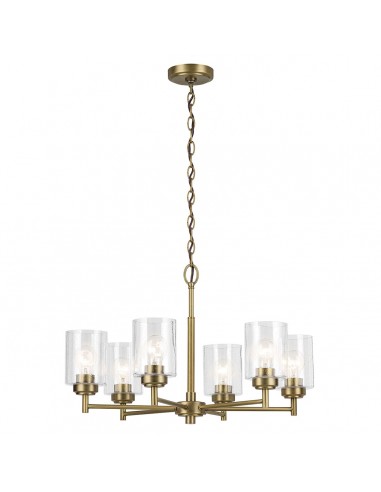 Winslow Lysekrone I Stål Og Glas ø66 Cm 6 X E27 - Børstet Messingklar Med Dråbeeffekt