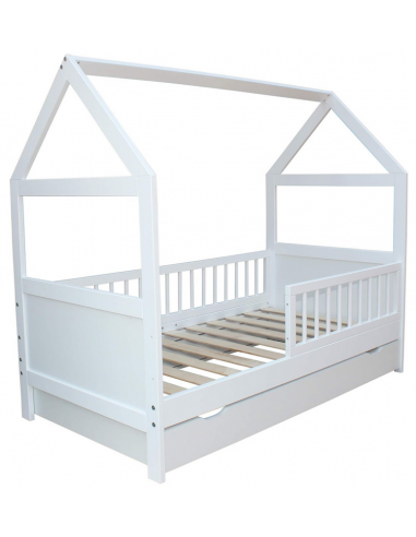 Børneseng Husseng Med Skuffe I Fyrretræ 140 X 70 Cm - Hvid