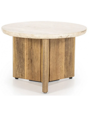 Sara Rundt Sofabord I Mangotræ Og Travertin ø60 Cm - Rustik Bruntravertin